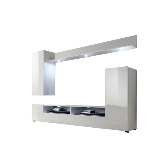 Ensemble meuble TV WHITE blanc brillant 208 cm