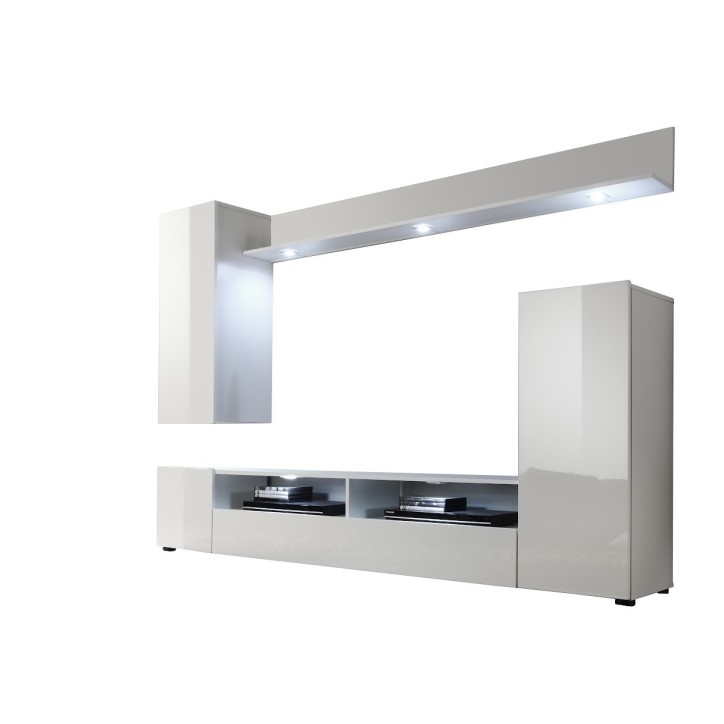 Ensemble meuble TV WHITE blanc brillant 208 cm