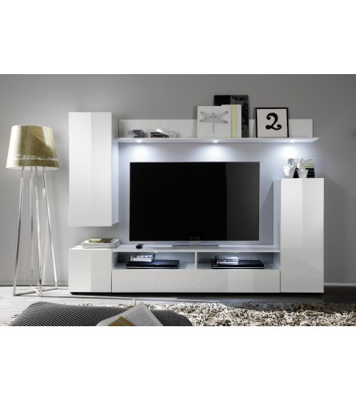 Ensemble meuble TV WHITE blanc brillant 208 cm