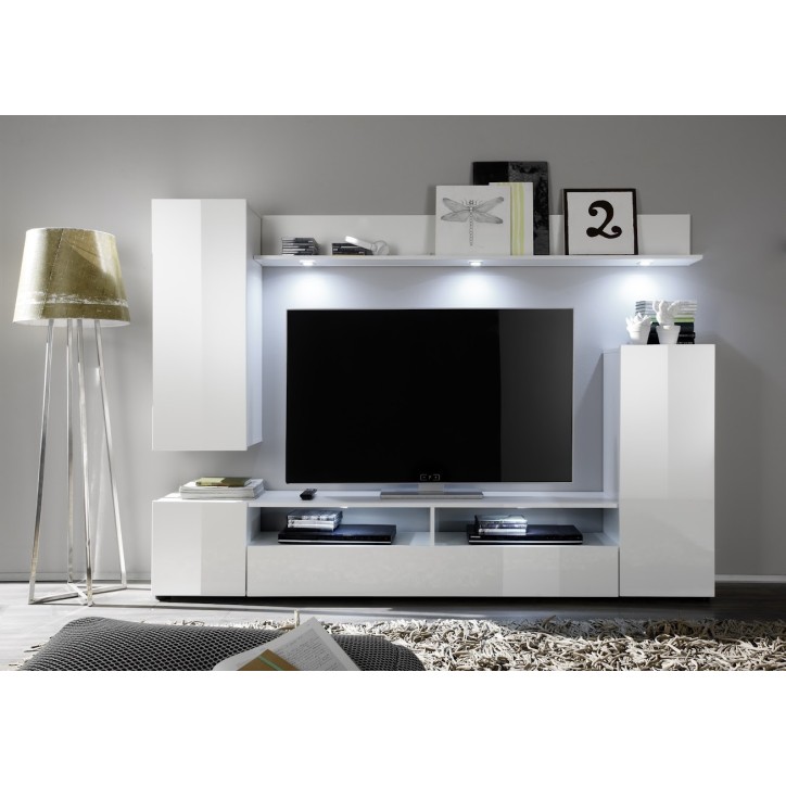 Ensemble meuble TV WHITE blanc brillant 208 cm