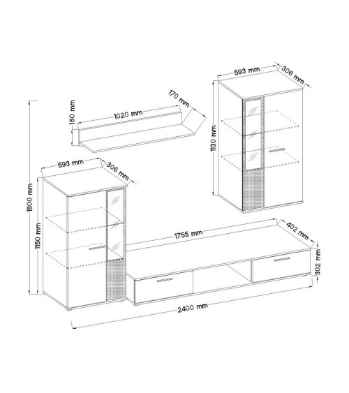 Ensemble meuble TV CALI 240 cm blanc