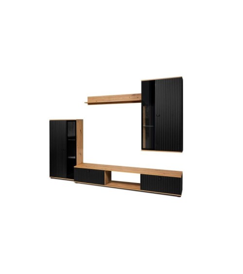 Ensemble meuble TV CALI 240 cm chêne et noir