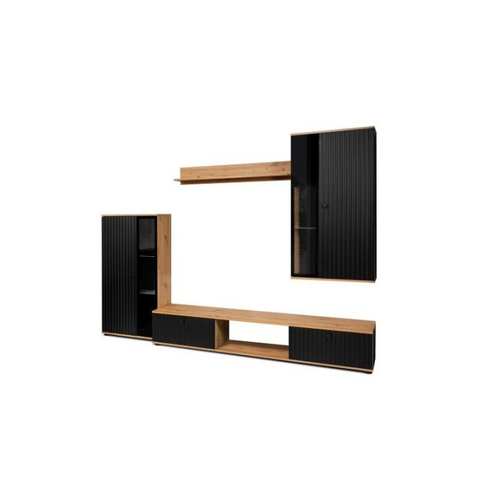 Ensemble meuble TV CALI 240 cm chêne et noir