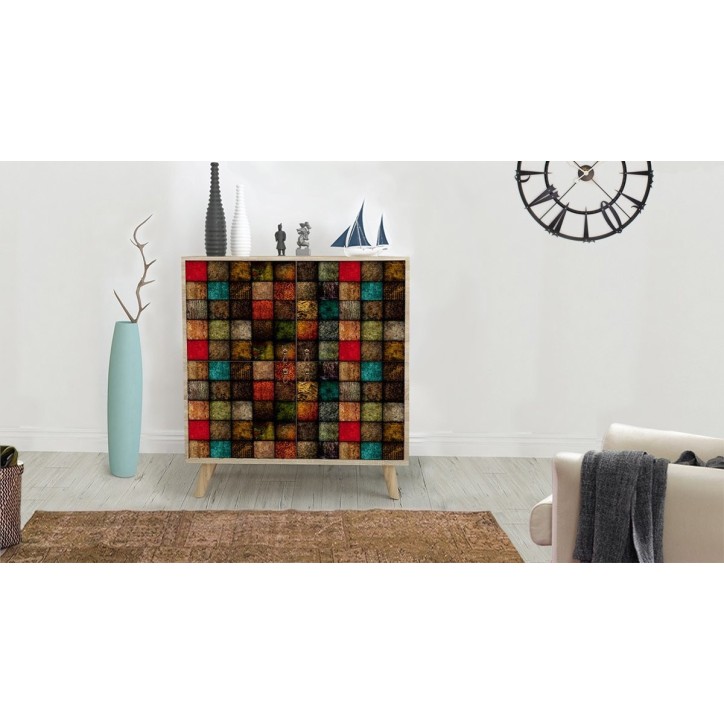 Buffet COLORA QUAD 4 portes 95 cm chêne et couleurs