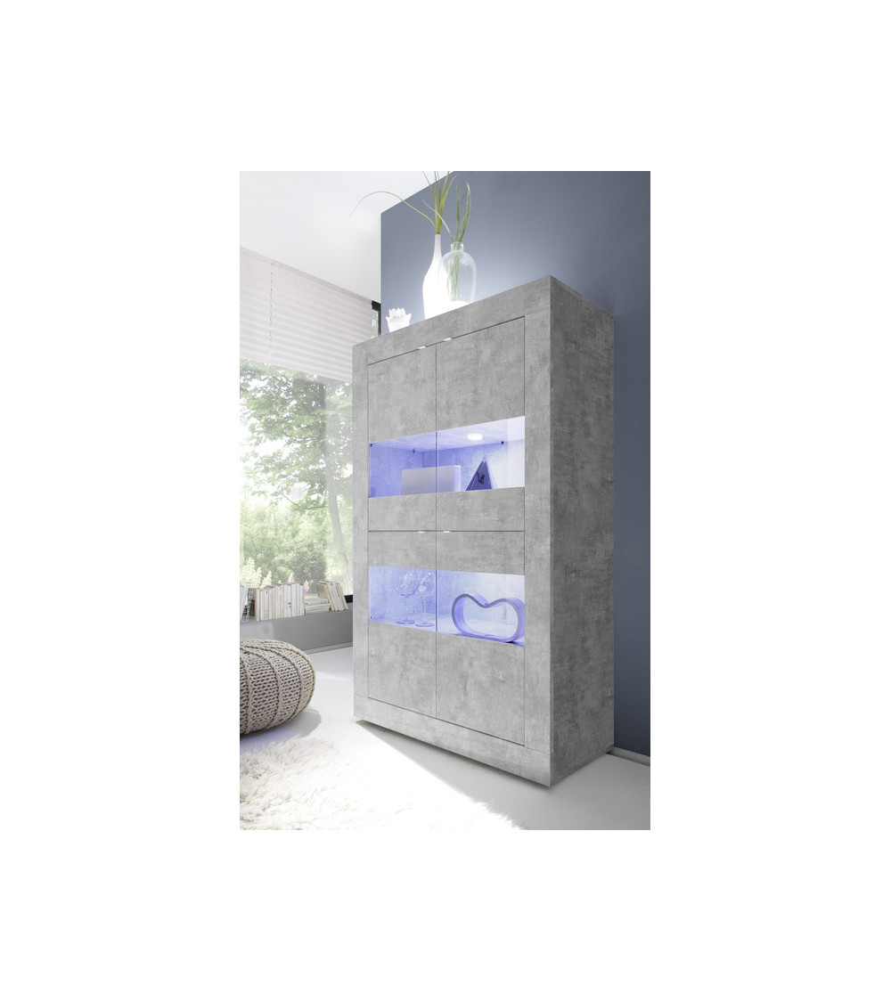 Vitrine 4 portes BASIC finition béton 102/162/43 cm