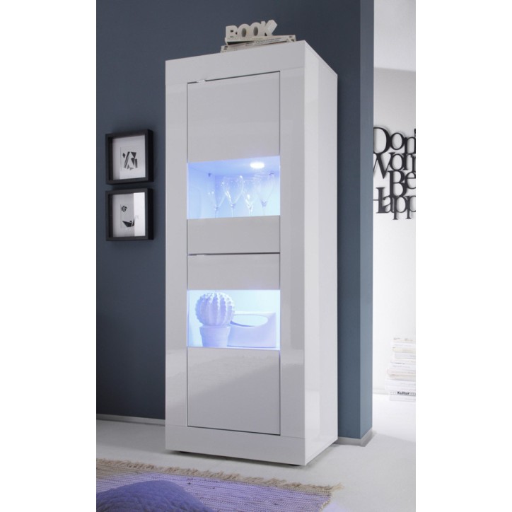 Colonne-vitrine 2 portes BASIC finition blanc laqué 61x162 cm