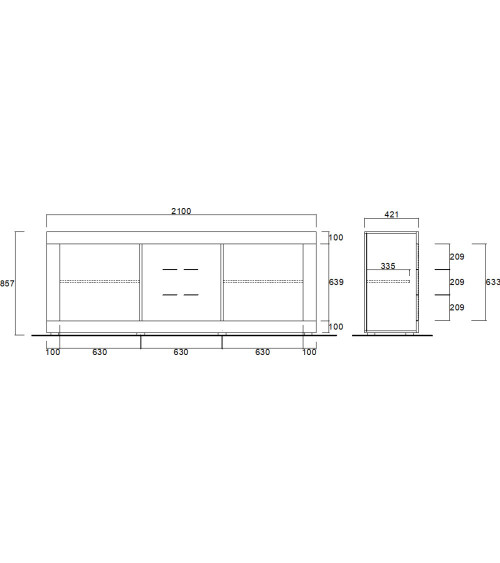 BASIC 2-deurs dressoir met 3 laden, eiken wit pero afwerking