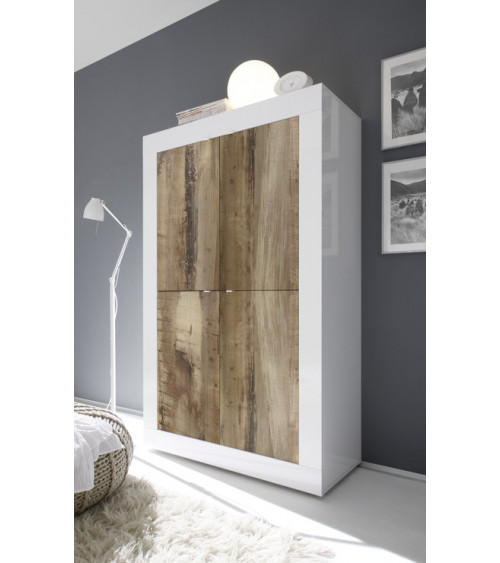 4-ovinen BASIC lipasto valko- tammi pero viimeistely 102x163 cm