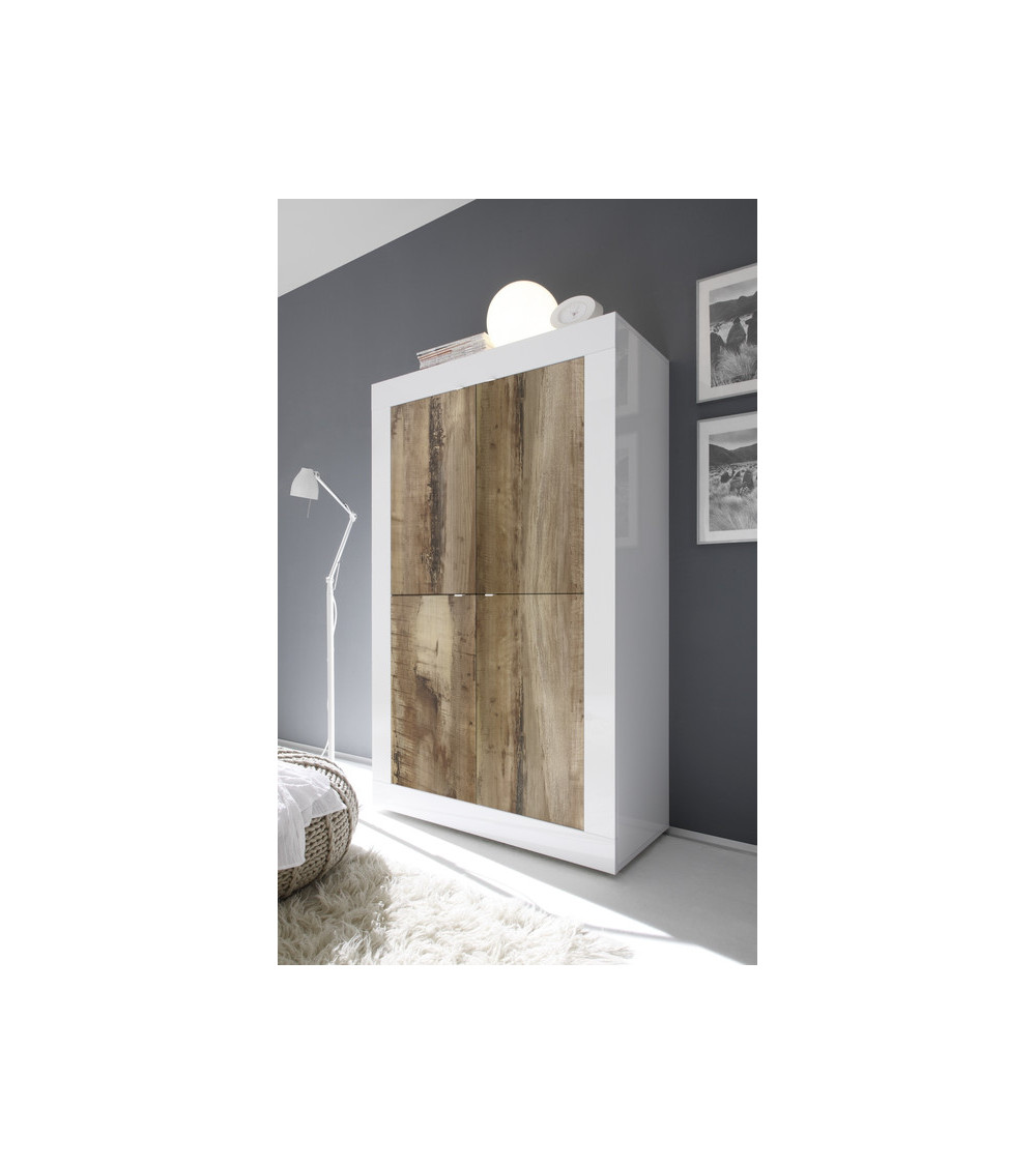 Argentier 4 portes BASIC finition blanc-chêne péro 102x163 cm