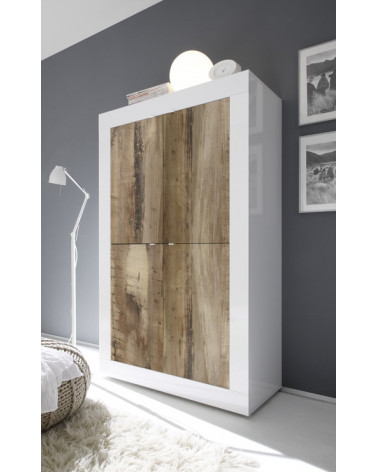 4-deurs commode BASIC wit-eiken pero 102x163 cm