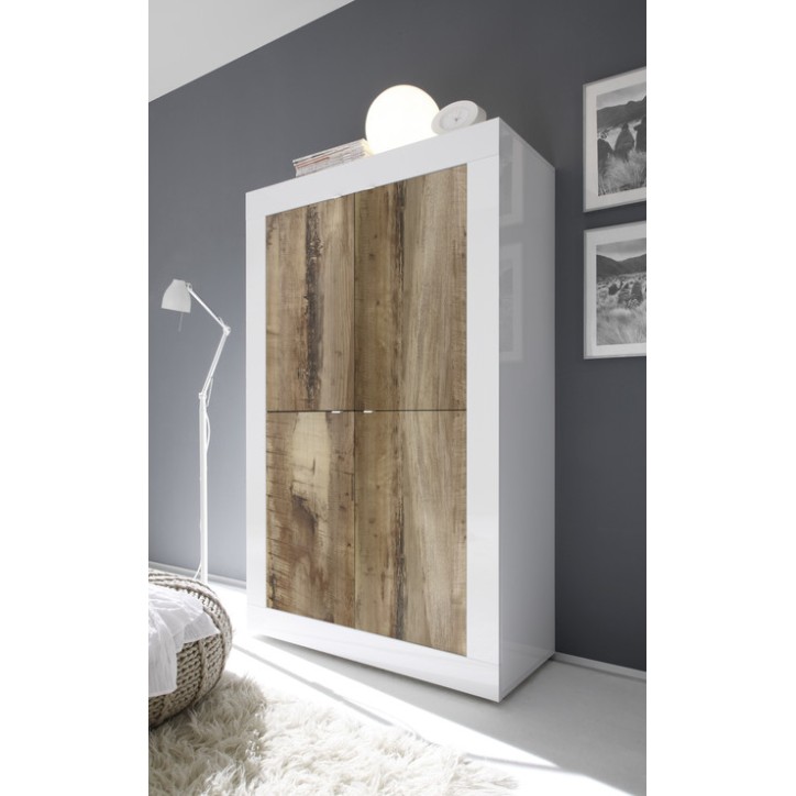 Cómoda BASIC de 4 portas com acabamento em pero de carvalho branco 102x163 cm