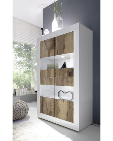 Vitrine 4 portes BASIC finition blanc-chêne péro 102/162/43 cm