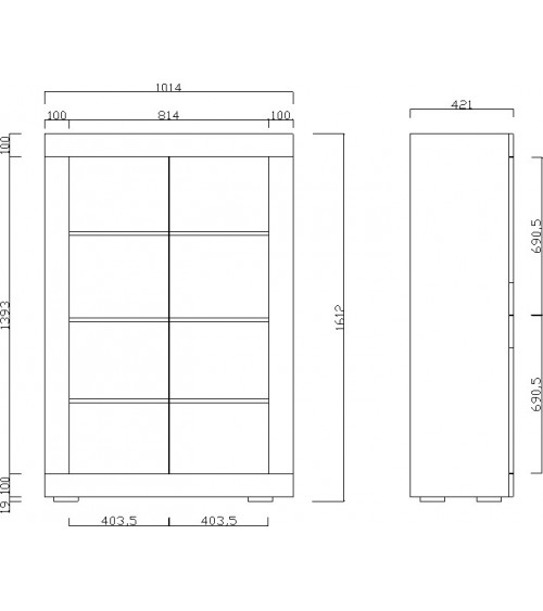 Vitrine 4 portes BASIC finition blanc-chêne péro 102/162/43 cm