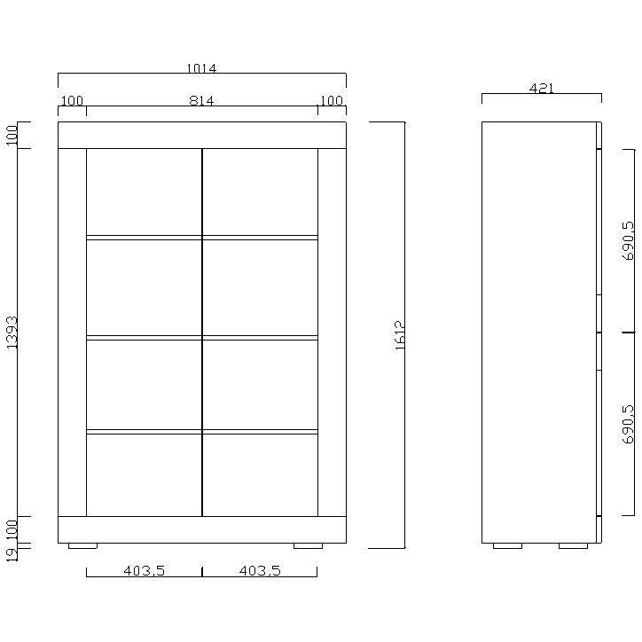 Vitrine 4 portes BASIC finition blanc-chêne péro 102/162/43 cm