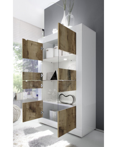 BASIC Vitrina de 4 portas em carvalho branco pero 102/162/43 cm