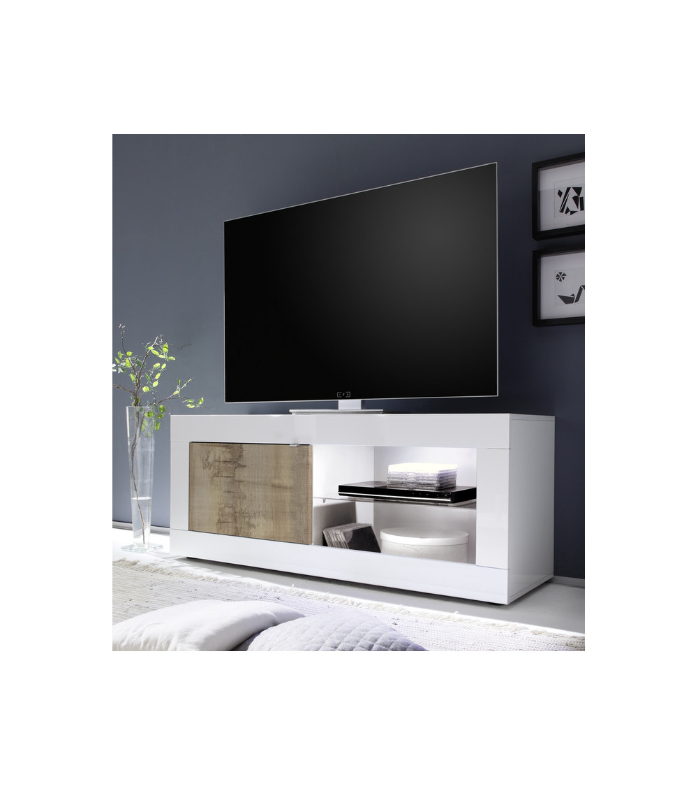 Móvel TV Basic de 1 porta com acabamento em carvalho branco 140/56/43 cm