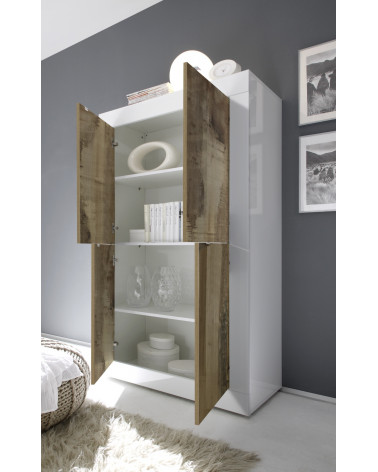 Argentier 4 portes BASIC finition blanc-chêne péro 102x163 cm