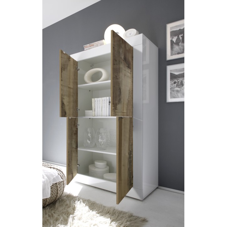 Cómoda BASIC de 4 portas com acabamento em pero de carvalho branco 102x163 cm
