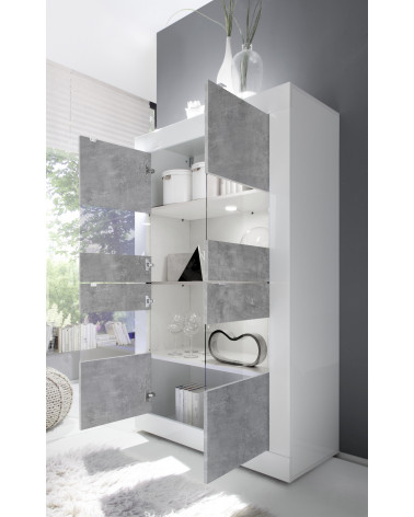 Vitrina 4 puertas BASIC blanco y cemento 102 / 162 x 43 cm
