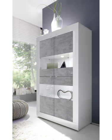 Vitrine 4 portes BASIC finition blanc-béton 102/162/43 cm