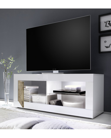 Mueble TV 1 puerta BASIC blanco y cemento 140 cm