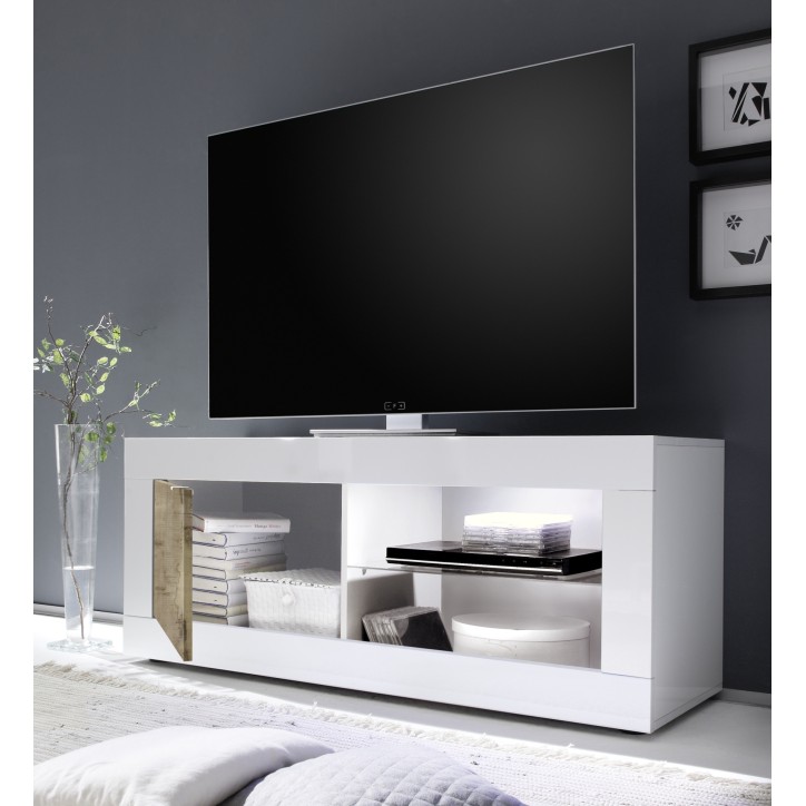 Mueble TV 1 puerta BASIC blanco y cemento 140 cm