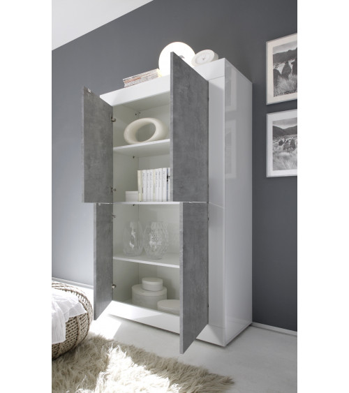 Armário de 4 portas BASIC com acabamento em betão branco 102x163 cm