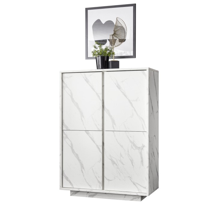 Armario almacenaje 4 puertas VISCONTI efecto mármol blanco  92 x 145 x 43 cm