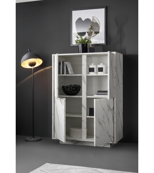Armadio a 4 ante in argento VISCONTI finitura marmo bianco 92x145x43 cm