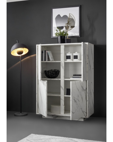 Armadio a 4 ante in argento VISCONTI finitura marmo bianco 92x145x43 cm