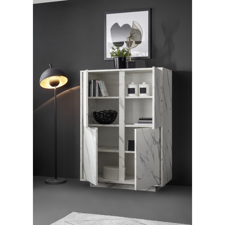 Armadio a 4 ante in argento VISCONTI finitura marmo bianco 92x145x43 cm