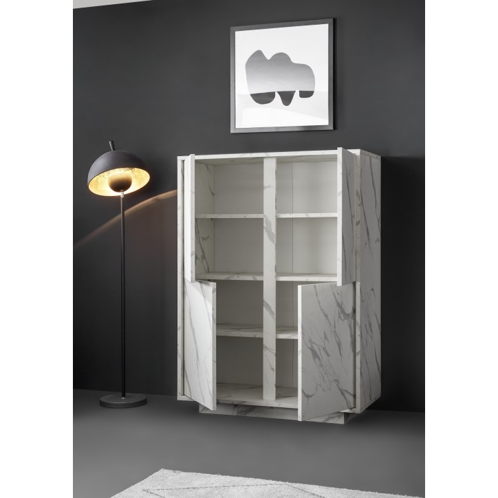 Armadio a 4 ante in argento VISCONTI finitura marmo bianco 92x145x43 cm