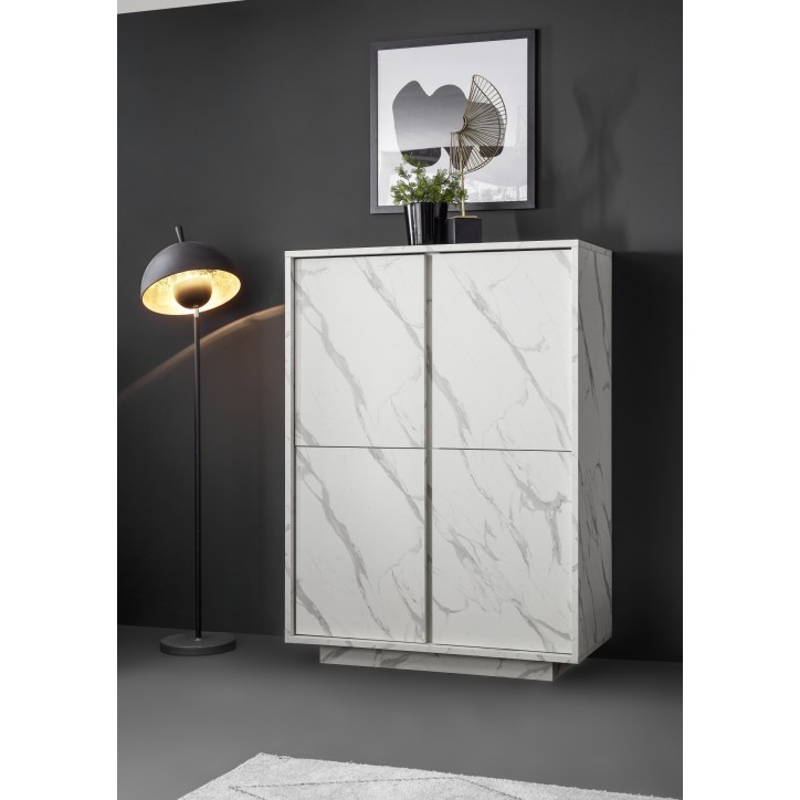 Armadio a 4 ante in argento VISCONTI finitura marmo bianco 92x145x43 cm