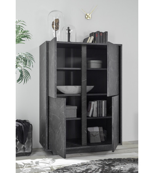 Armario almacenaje 4 puertas VISCONTI efecto mármol negro  92 x 145 x 43 cm