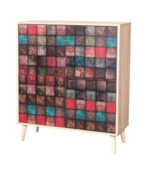 Buffet COLORA QUAD 4 portes 95 cm chêne et couleurs