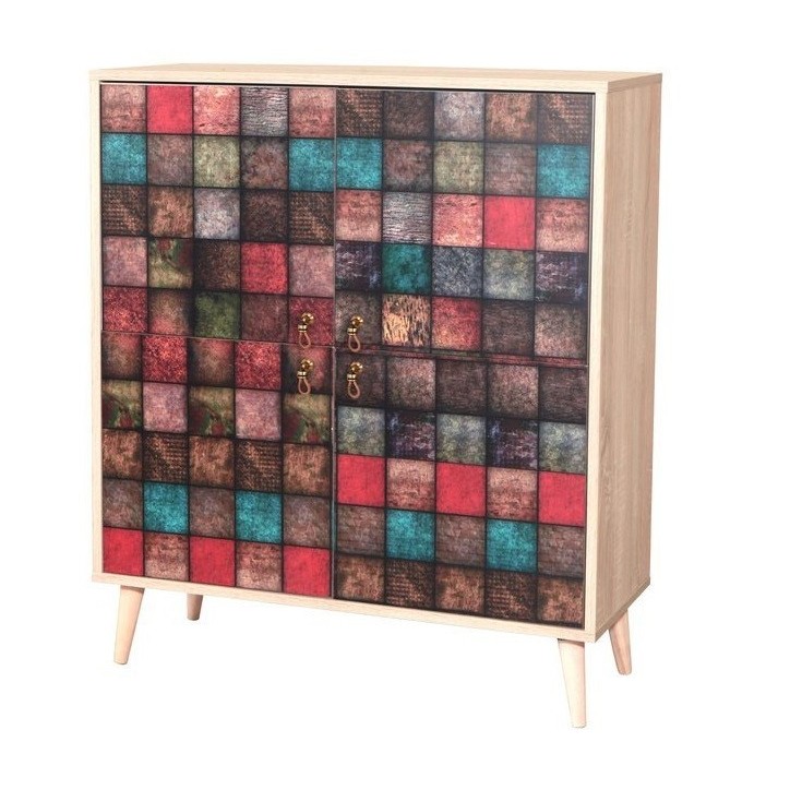 Buffet COLORA QUAD 4 portes 95 cm chêne et couleurs