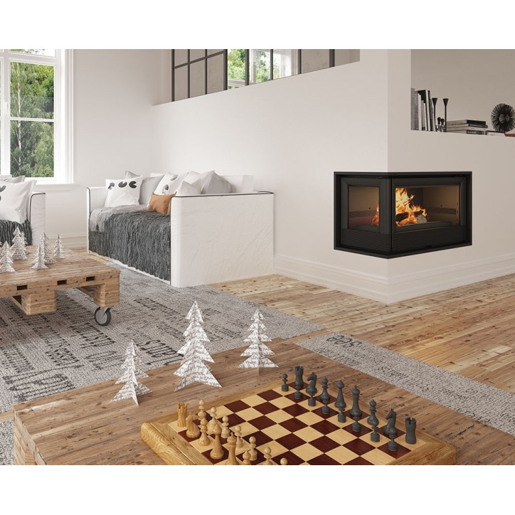 Inserto para chimenea de leña con turbina acristalamiento frontal y lado izquierdo 17,5 kW HOLGUIN