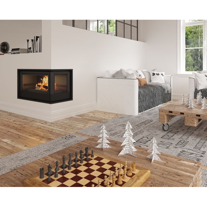 Inserto para chimenea de leña con turbina acristalamiento frontal y lado derecho 17,5 kW HOLGUIN