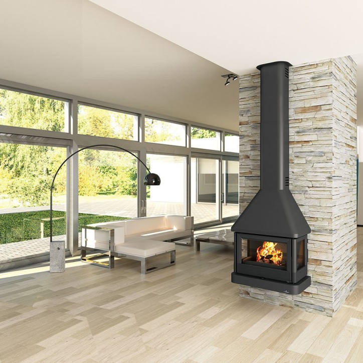 Poêle à bois ANACO 3 faces vitrées avec turbine 12 kW