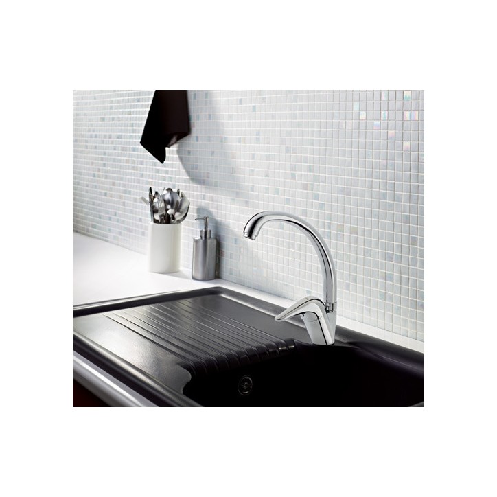 Evier simple Polino avec égouttoir 860 x 500 x 210mm Noir anthracite