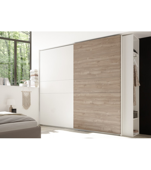Chambre complète AMALTI blanc et chêne  lit 160x200 cm avec coffre de rangement 