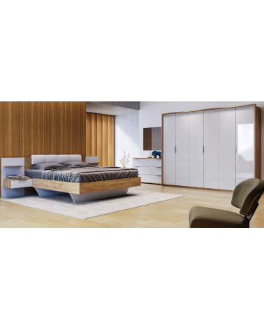 Chambre complète ASTO II blanc laqué et chêne clair  chambre adulte complète
