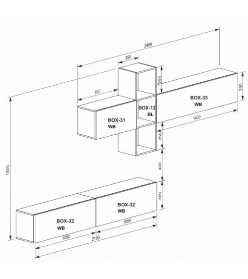 Ensemble meuble TV Box Tokyo Blanc - 350 cm