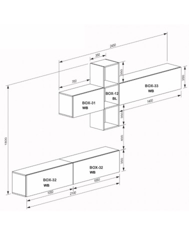 Ensemble meuble TV Box Tokyo Blanc - 350 cm