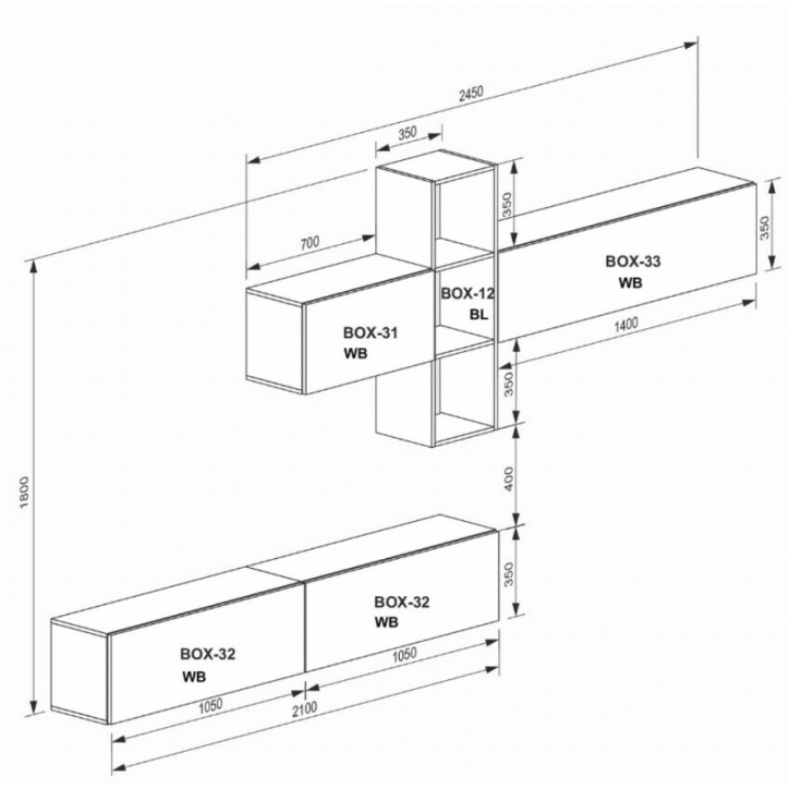 Ensemble meuble TV Box Tokyo Blanc - 350 cm