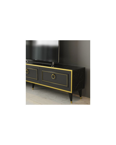 Ensemble meuble TV VALSE MARBRE Motif Noir-Or