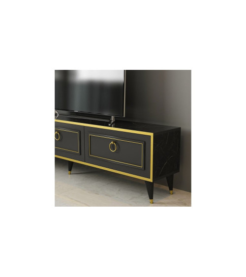 Ensemble meuble TV VALSE MARBRE Motif Noir-Or