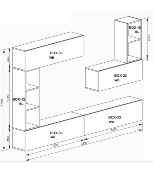 Ensemble meuble TV Box Sydney Blanc - 280cm