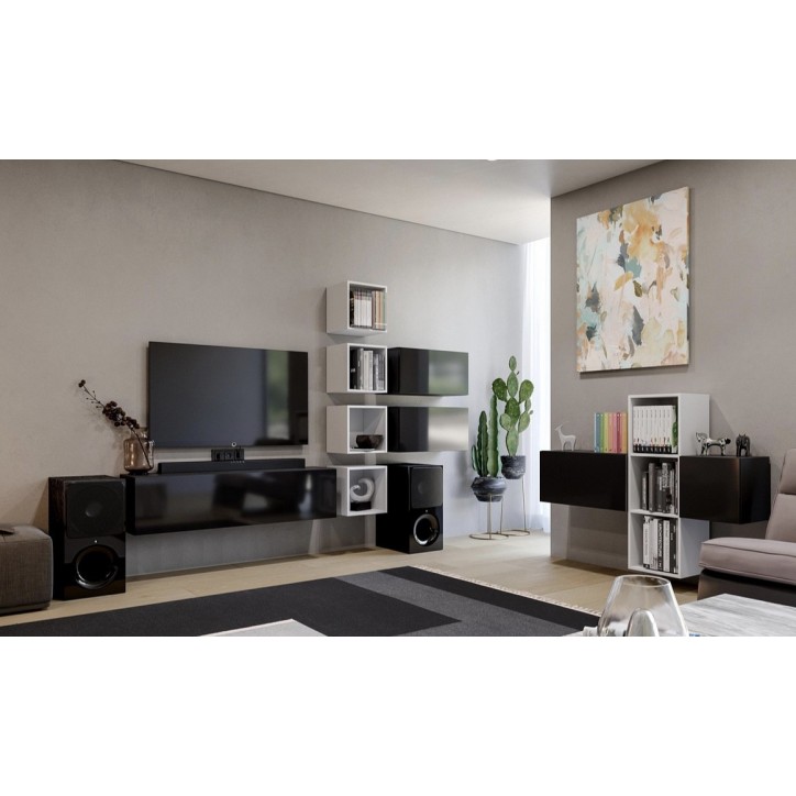 Ensemble meuble TV Box Milan Noir et Blanc 275cm