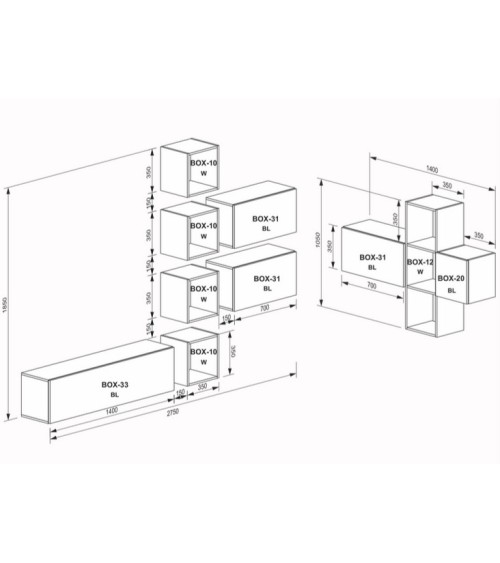 Ensemble meuble TV Box Milan Noir et Blanc 275cm